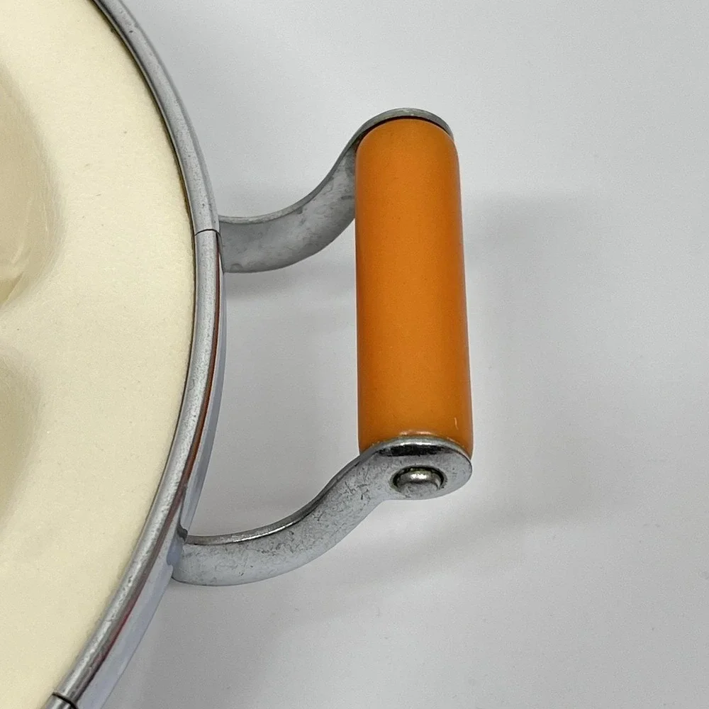 Vintage 1940s Excello Chromium Baby Food Warming Dish Divided Bakelite Handles